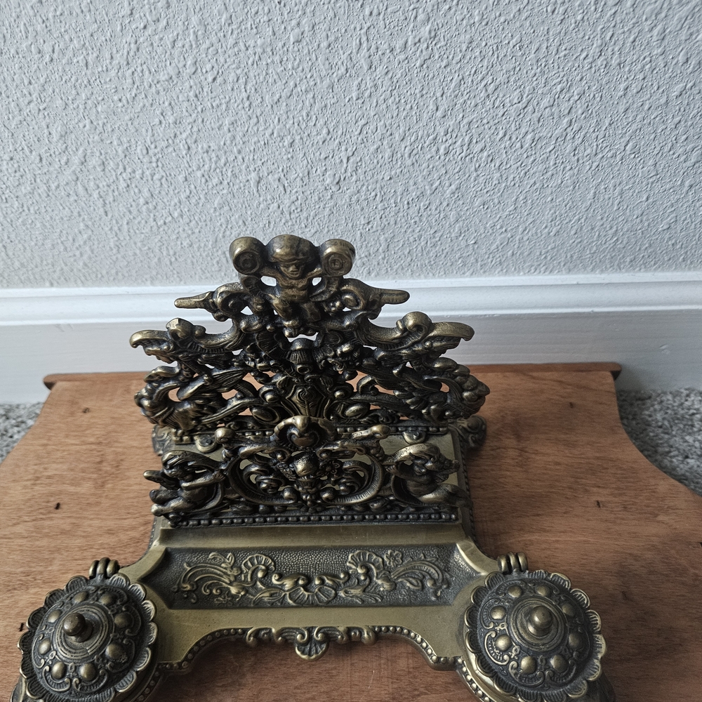 Ornate Brass Inkwell Set - Picture 2 of 7